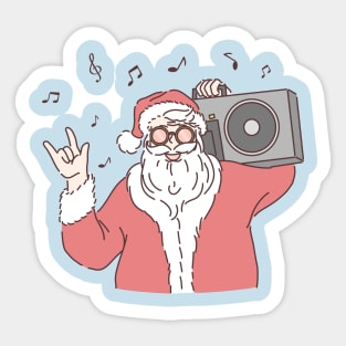 Santa Claus listening to music Rock Musical notes Glasses Sticker